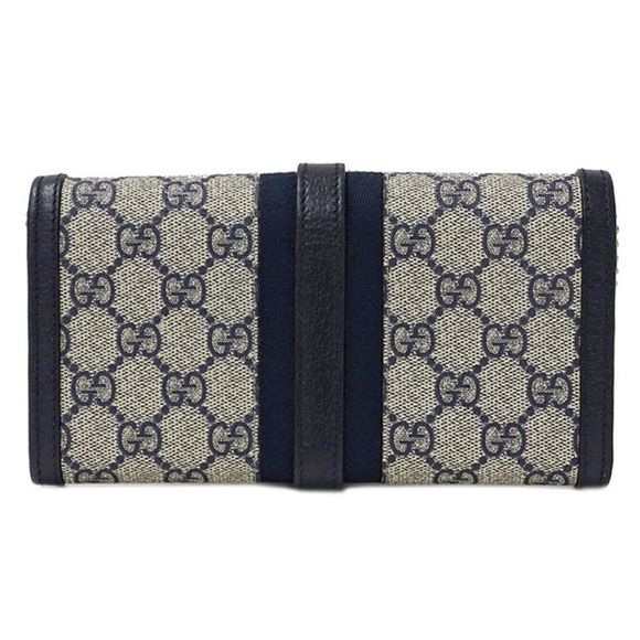 Gucci Wallet Long Wallet Chain Wallet GG Supreme Beige Blue Navy - Picture 2 of 7
